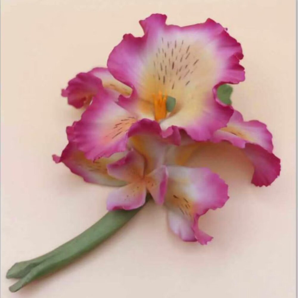 Capodimonte Orchid on‎ Stem (Violet & White) Porcelain Flower  Italy